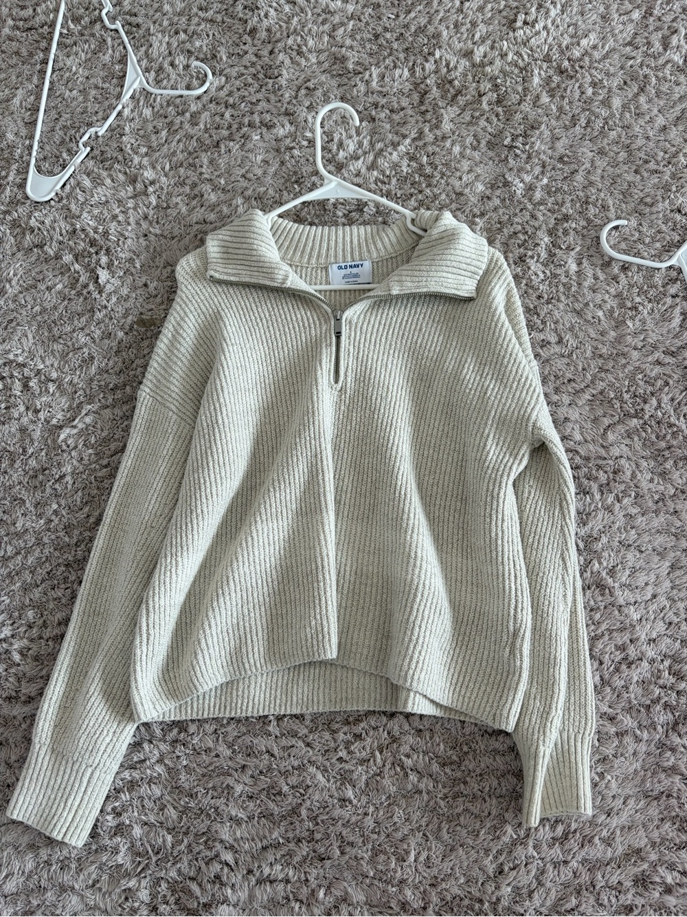 Old Navy Cream Ribbed Half-Zip Turtleneck Sweater